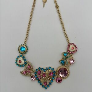 Betsey Johnson Gold Necklace with Pink and Blue Accents